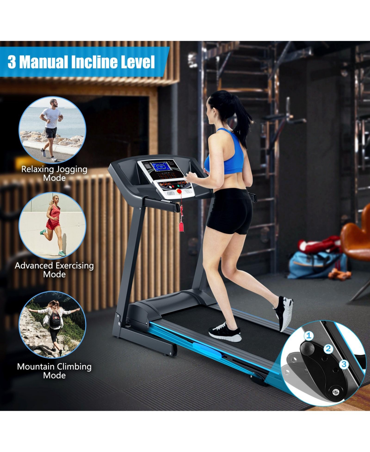 Slickblue 2.25 Hp Folding Electric Motorized Power Treadmill Machine with Lcd Display - Grey