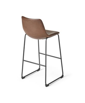  Set Of 2 Vintage Brown 30" Faux Leather Barstools