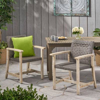Streamdale Acacia Wood And Wicker Dining Chairs (Set Of 2)