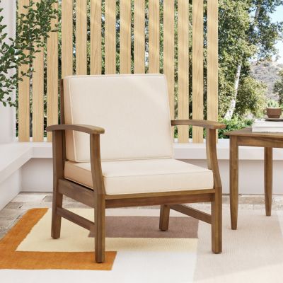 Acacia Wood Club Chairs With Water-Resistant Cushions (Set Of 2)