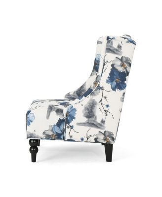 1 Pc Upholstered Fabric & Birch Wood  Wingback Design  Club Chair