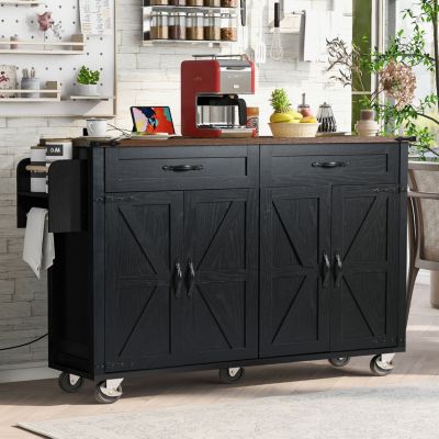 Farmhouse Drop-Leaf Storage Kitchen Island