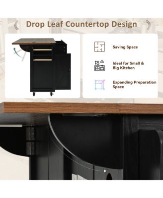 Farmhouse Drop-Leaf Storage Kitchen Island