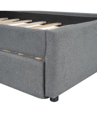 Streamdale Teddy Fleece Twin Platform Bed with Trundle, LED Lights, Beige