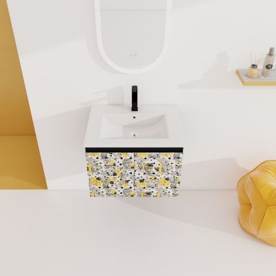Wall-Mounted Vanity with Ceramic Sink & Soft-Close Doors