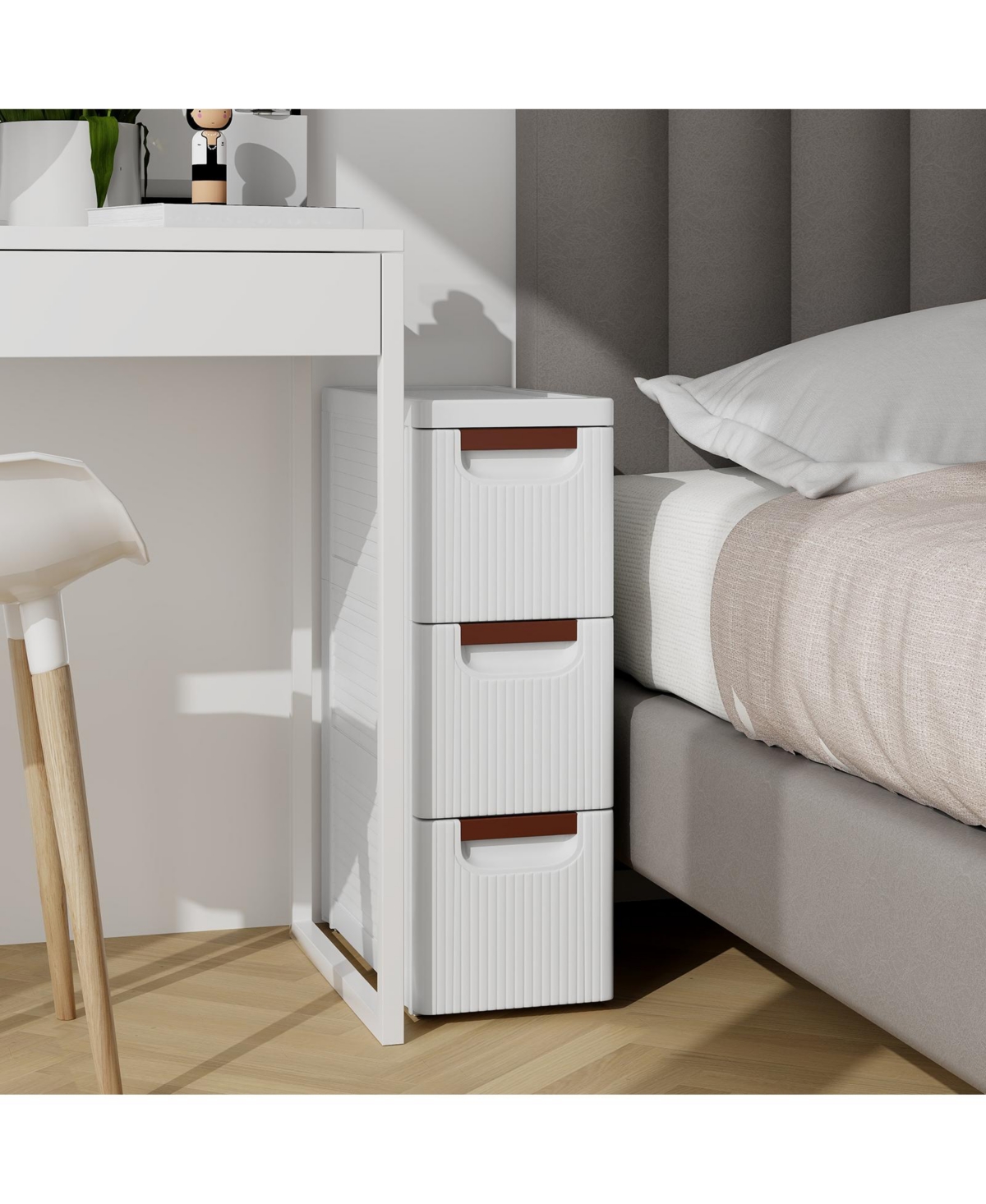 Slickblue Rolling Organizer Unit Narrow Storage Cabinet with Built-In Wheels for Small Space-3-Drawer