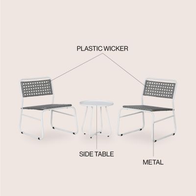 Freja 3-Piece Mid-Century Modern Faux Rattan Conversation Outdoor Patio Set