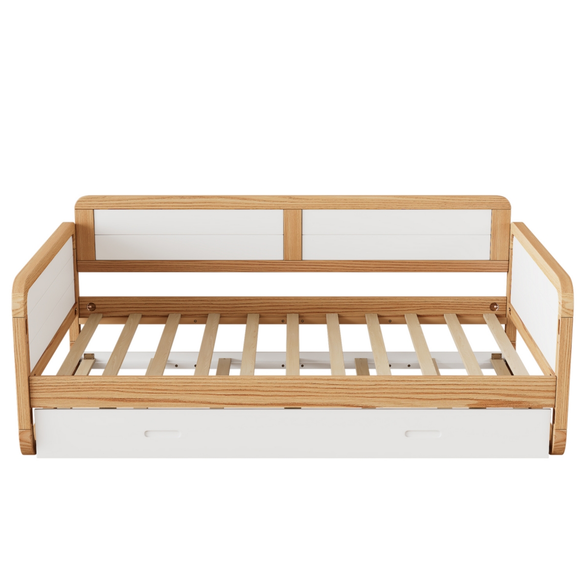 Streamdale Furniture Sturdy Twin Daybed with Trundle for Kids, Teens, Adults - White+walnut