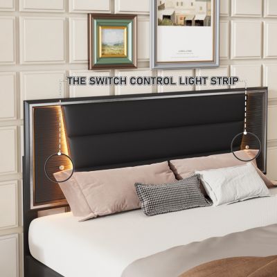 Streamdale Queen Size Upholstered Bed with LED Lights and Sparkling Decor