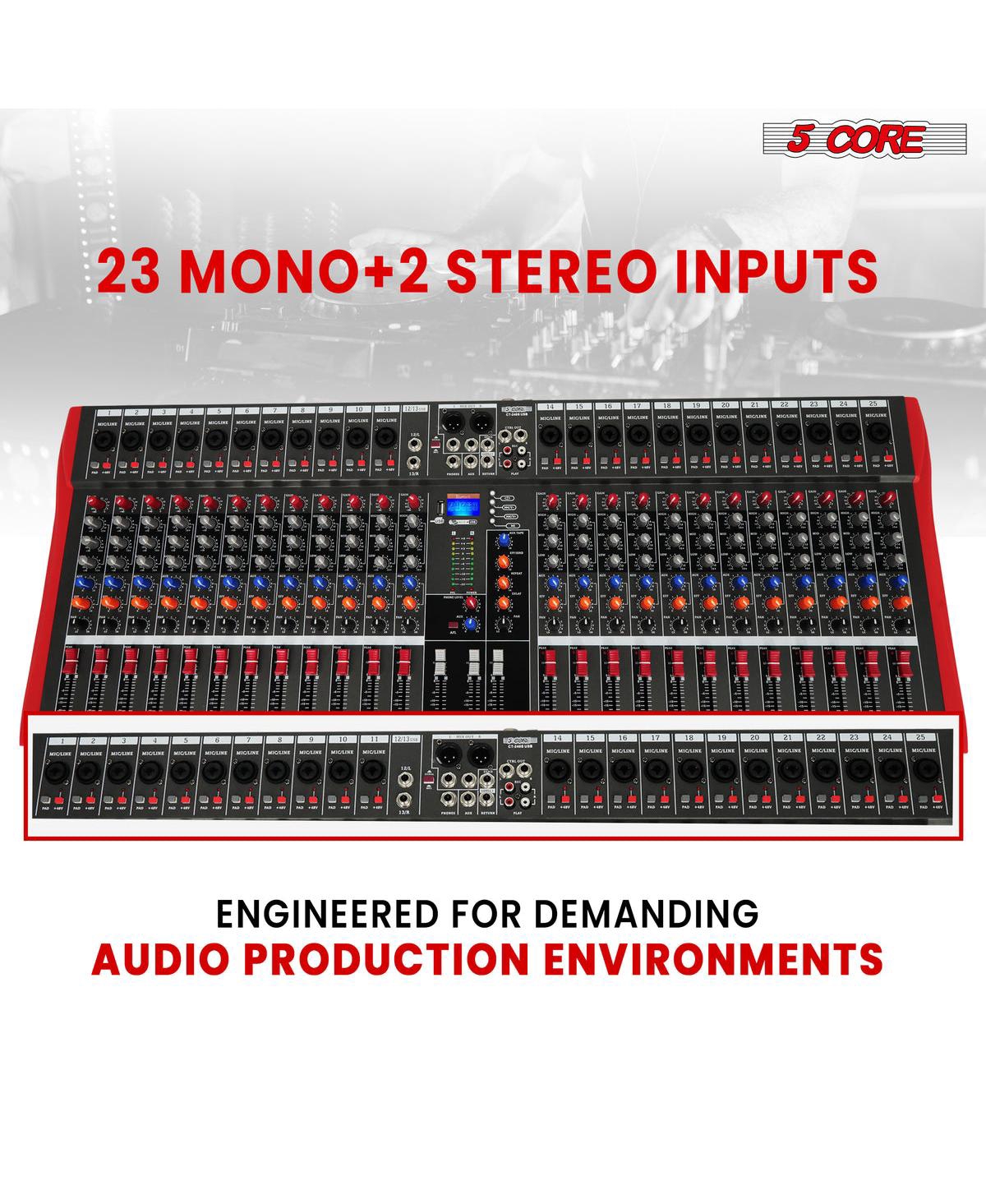 5 Core Audio Mixer 24 Channel Dj Controller Professional Sound Board Bluetooth Usb Mx 24CH