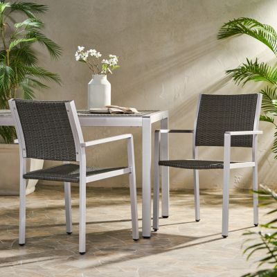 Modern Aluminum Outdoor Wicker Dining Chairs (Set Of 2)