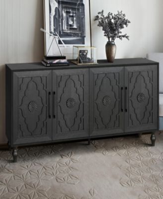 Black Carved Door Storage Cabinet