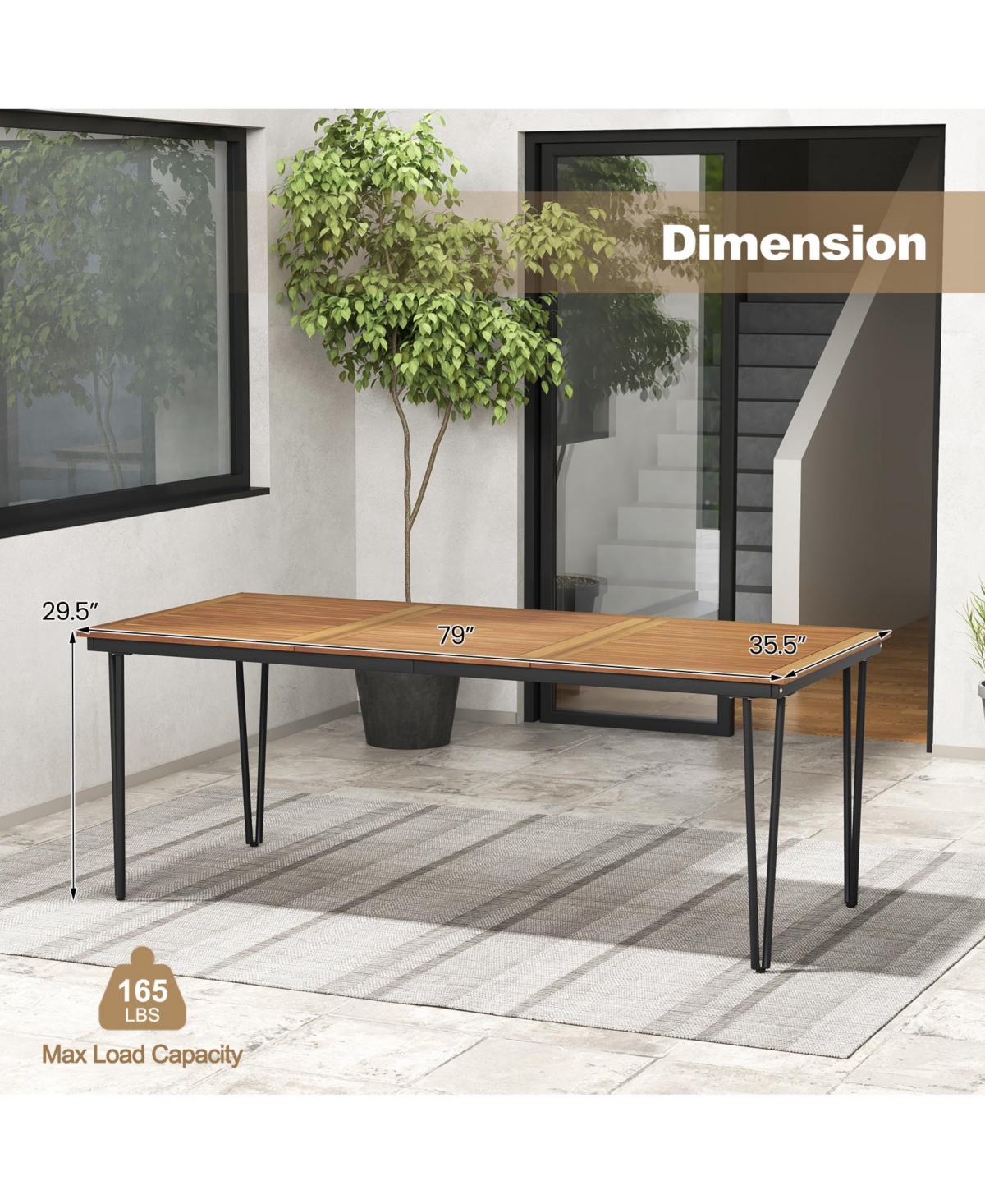 Slickblue 79 Inch 8-Person Outdoor Dining Table with 1.9 Inch Umbrella Hole