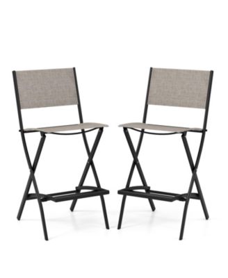 Set of 2 Folding Bar Stools with Backrest, Footrest and Space Saving Design