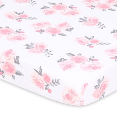 Pack n Play, Mini Crib, Portable Crib or Fitted Playard Sheets for Baby Girl, Pink Roses and Ditsy Floral, 3 Pack Set