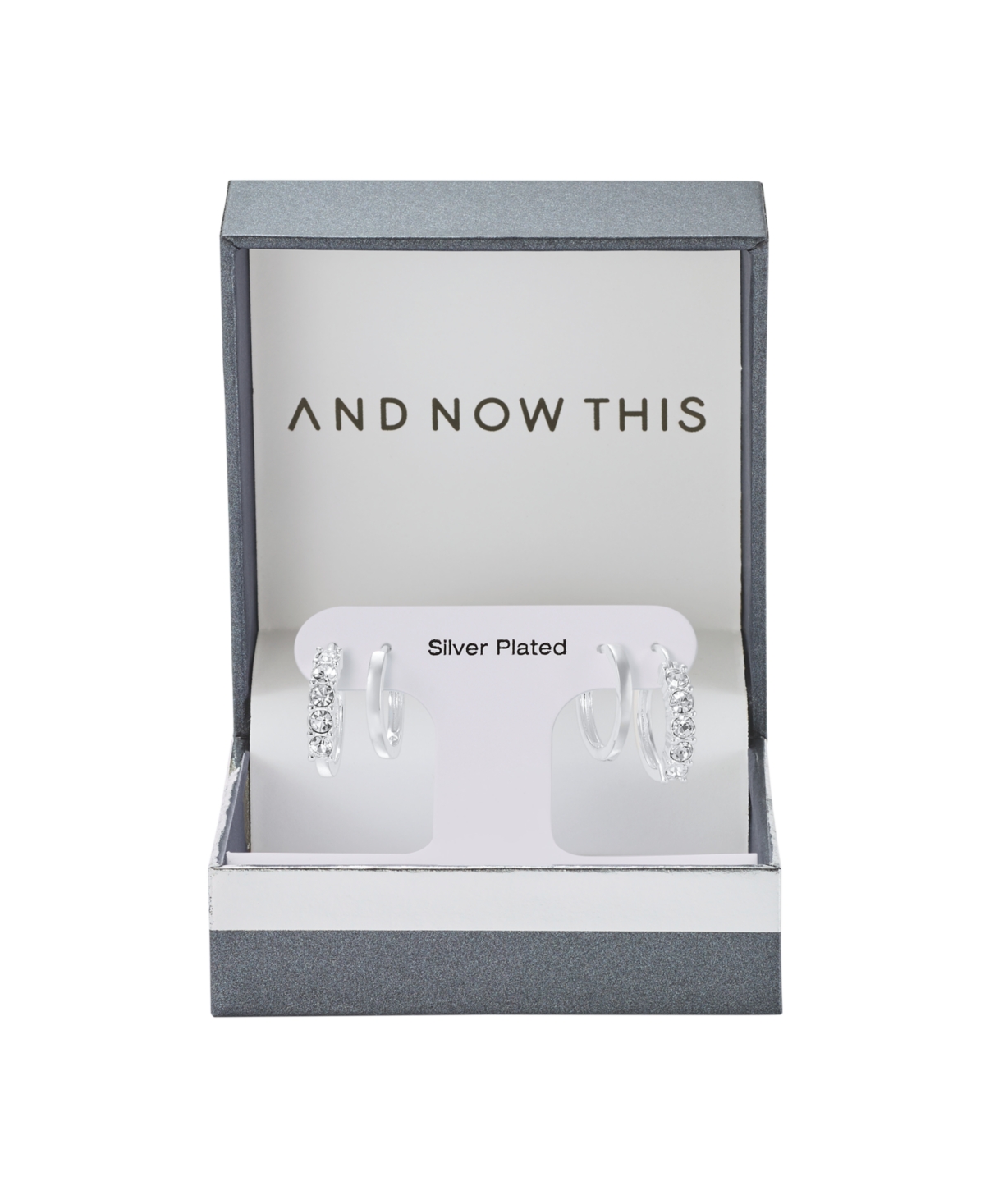 And Now This Clear Crystal Duo Hoop Earring Set In Silver