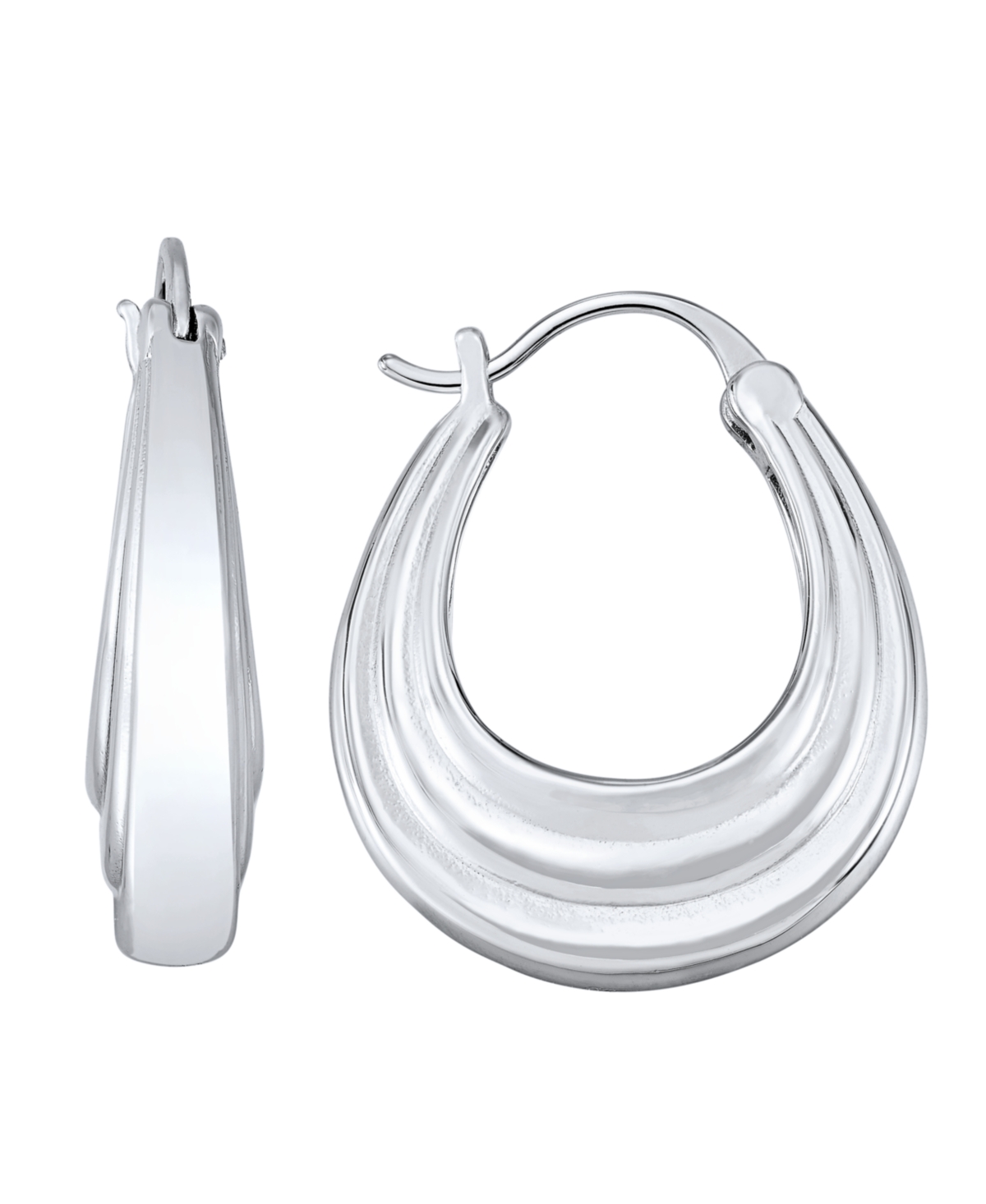 And Now ThisPlated or 18k Gold Plated Brass Oval Textured Hoop Earring - Silver