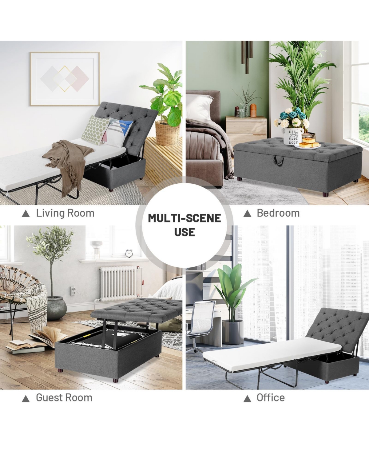 Slickblue Folding Ottoman Sleeper Bed with Mattress for Guest Bed and Office Nap- Grey