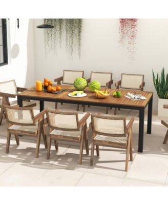 8-Person Outdoor Dining Table 79 Inch Acacia Wood Patio Table with Umbrella Hole