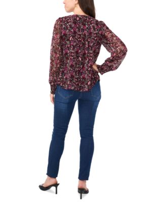 Sam & Jess Petite Floral-Print Puffed-Shoulder Top