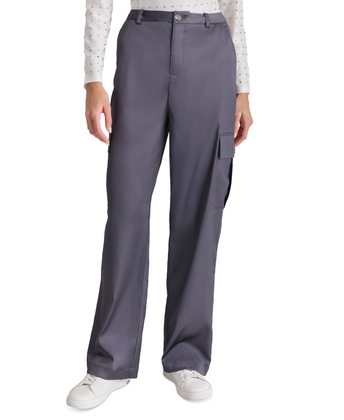 DKNY JEANS PETITE HIGH-RISE SATIN CARGO PANTS 