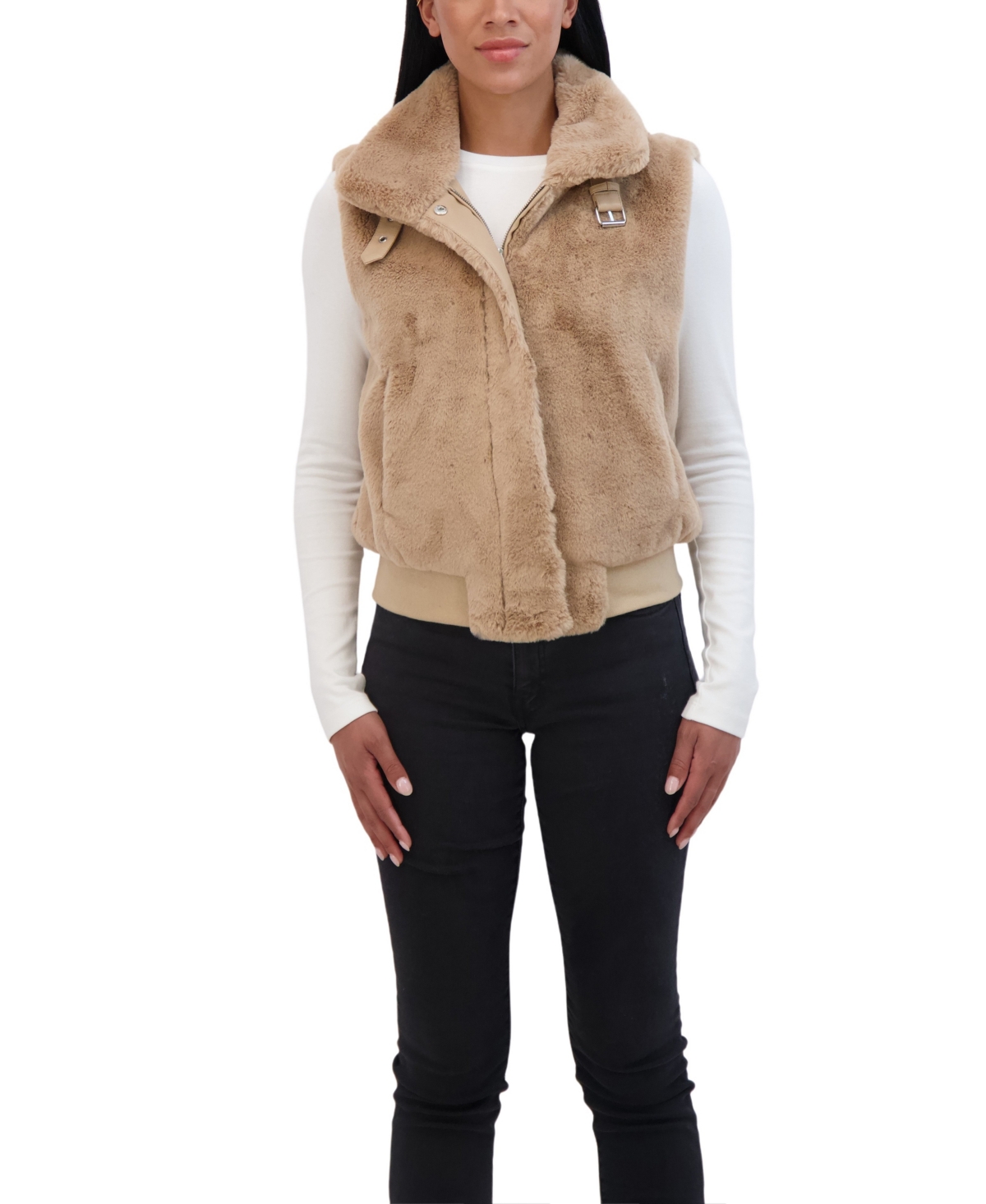 Sebby Collection Women's Faux Fur Zip Front Vest