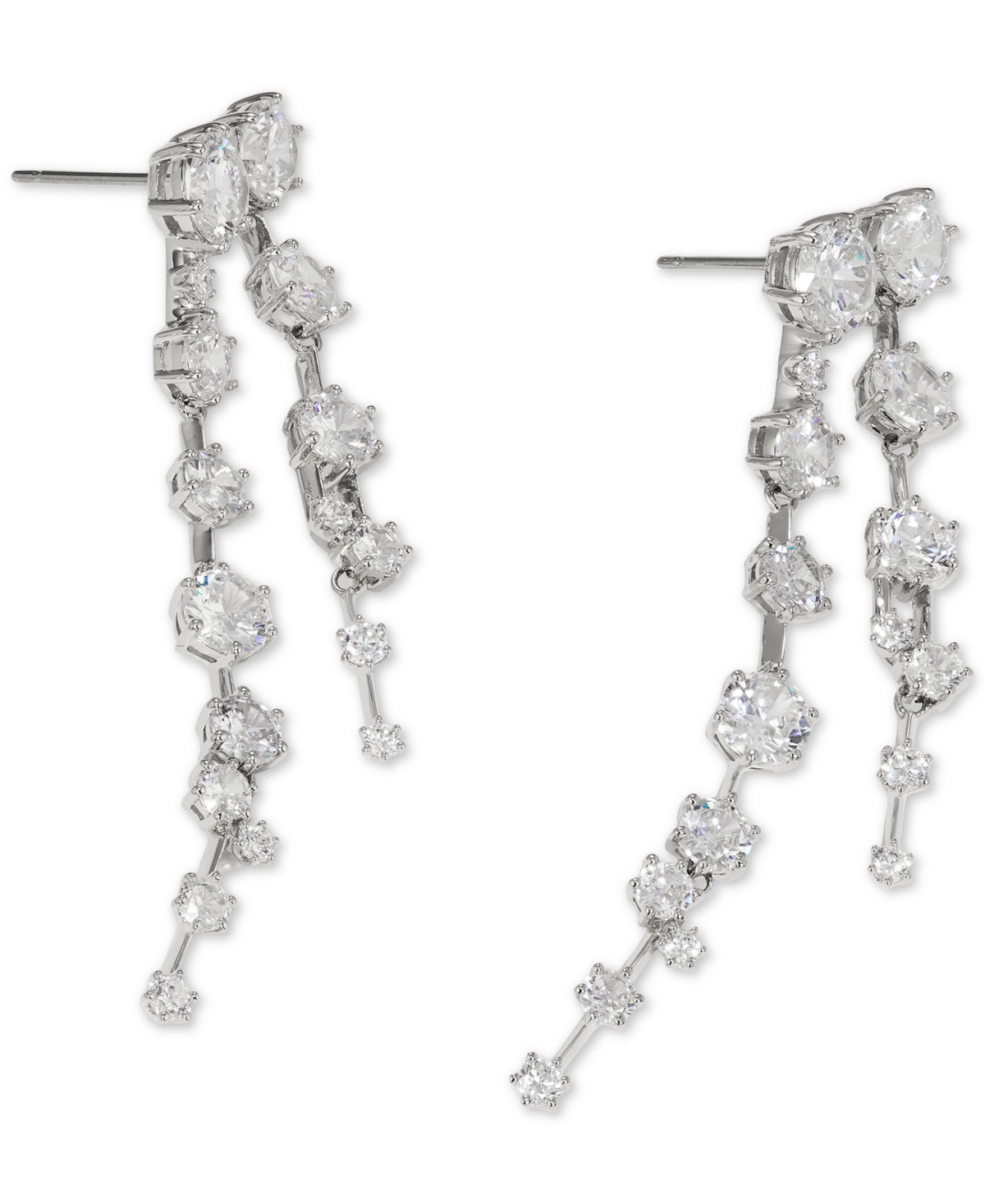 Eliot DanoriPlated Cubic Zirconia Double-Row Linear Drop Earrings, Created for Macy's - Rhodium