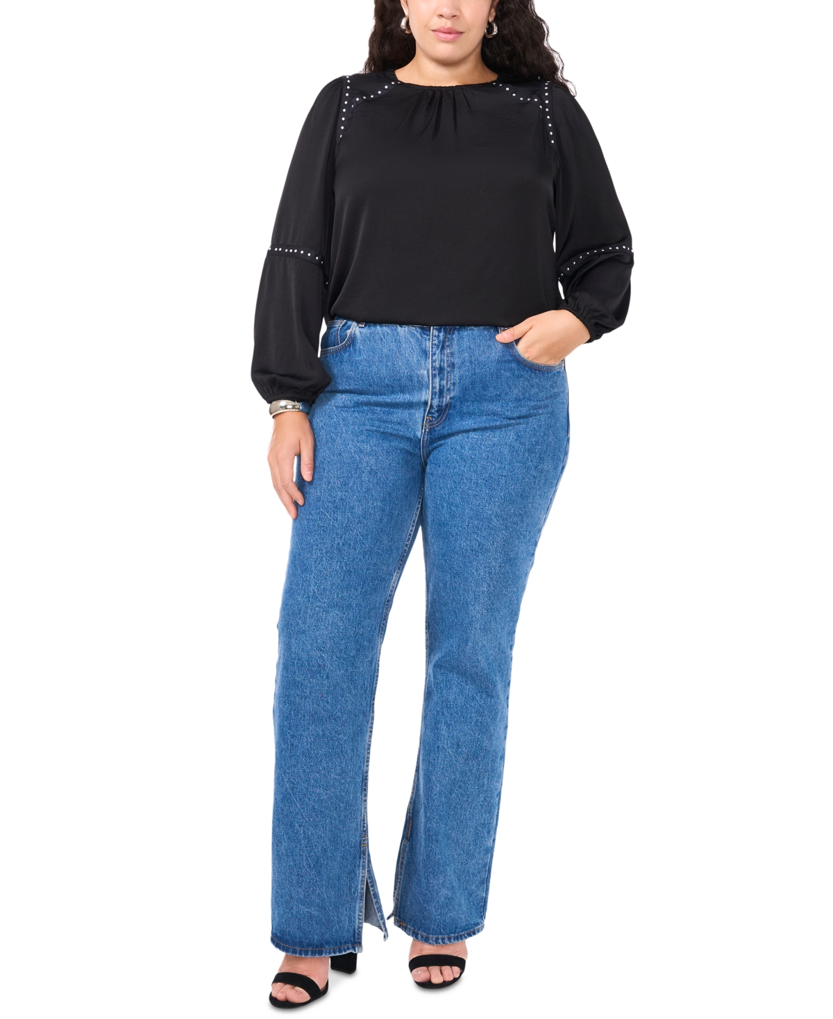 Vince Camuto Women's Plus Size Studded Blouson-Sleeve Top
