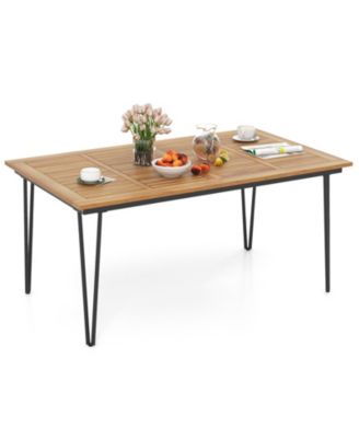 Rectangular Patio Dining Table for 8 with Acacia Wood Tabletop and Umbrella Hole