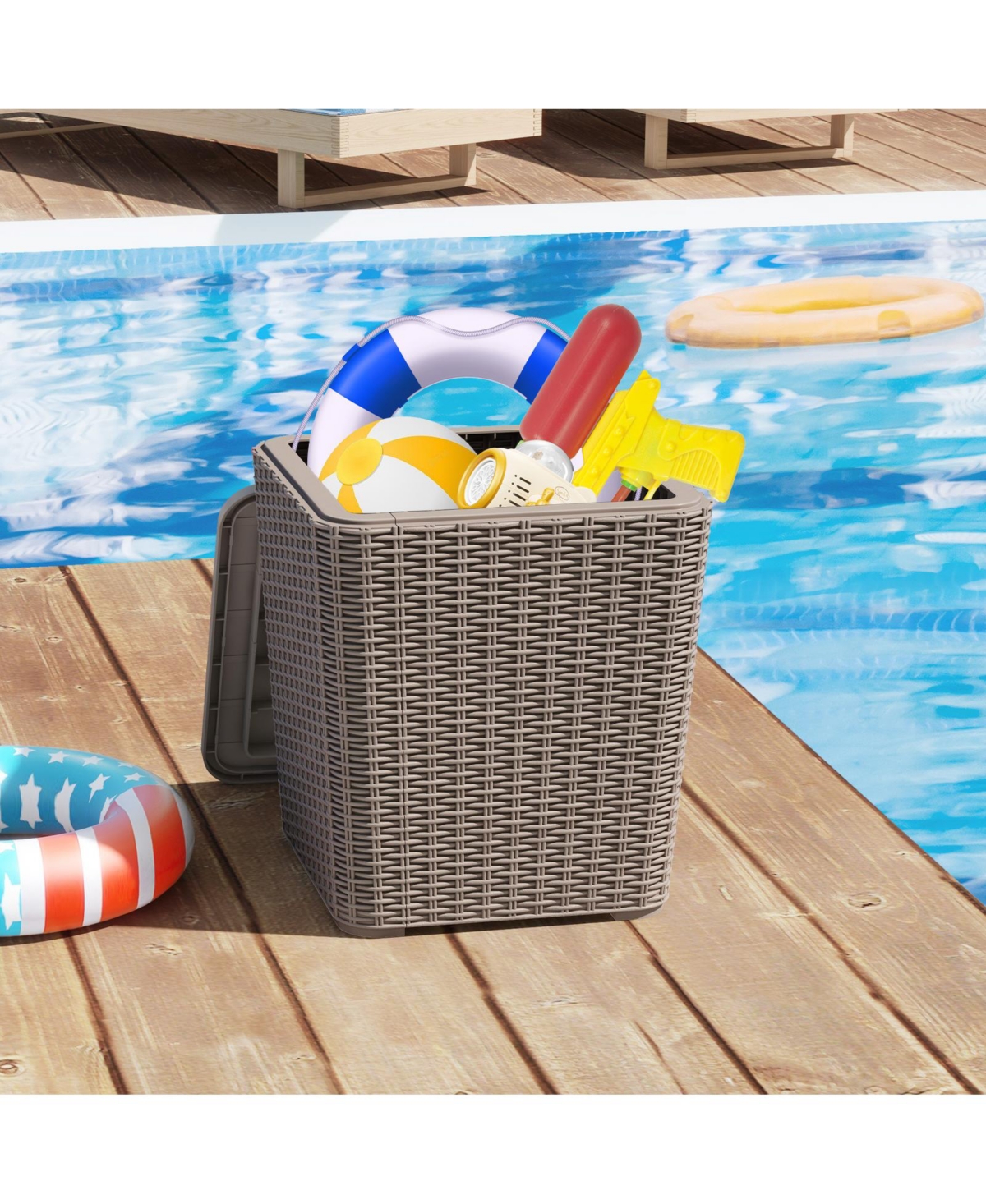 Slickblue Outdoor Resin Storage Side Table with Removable Lid and Wicker-woven Accent