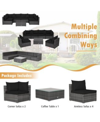7 Pieces Patio Rattan Furniture Set with Sectional Sofa Cushioned