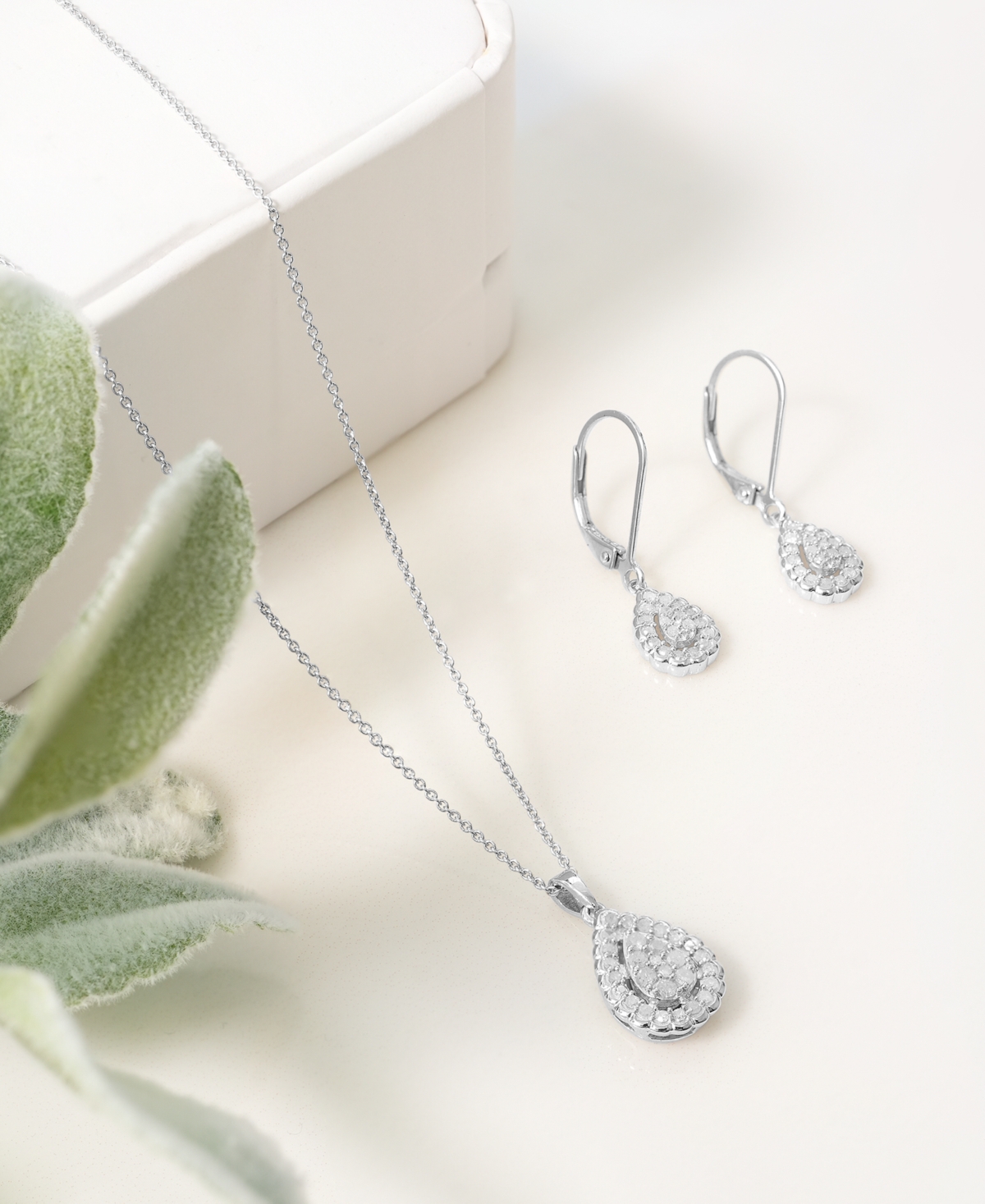 Macy's Diamond Teardrop Halo Cluster 18" Pendant Necklace (1/4 Ct. T.w.) In Sterling Silver, Created For Ma In Sterling Silver