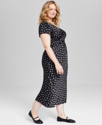 And Now This Trendy Plus Size Lace-Trim Satin Floral Midi Dress, Created for Macy's