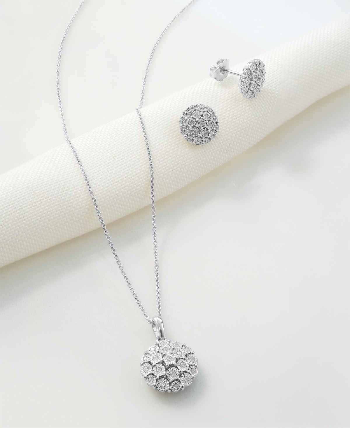 MACY'S DIAMOND CLUSTER 18" PENDANT NECKLACE (1/10 CT. T.W.) IN STERLING SILVER, CREATED FOR MACY'S (A $170  