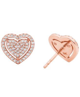 Sterling Silver Pav&eacute; Heart Stud Earrings