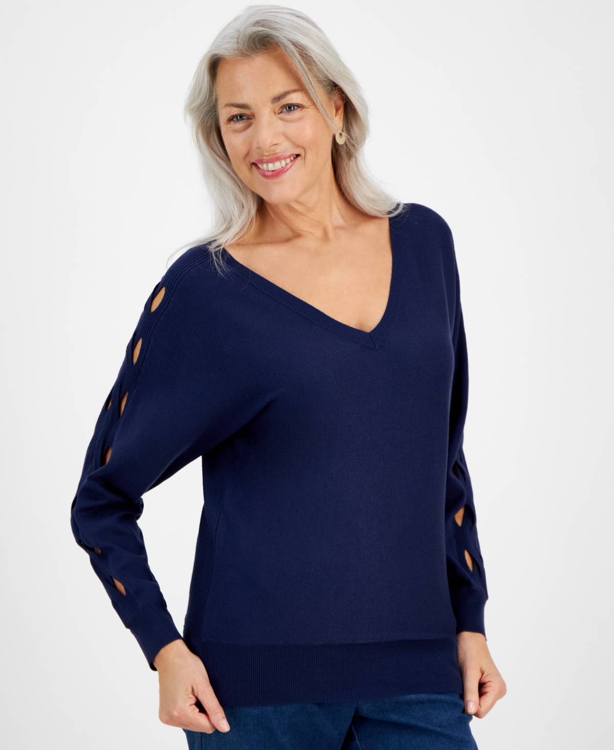 Women's Cutout-Sleeve Dolman Sweater, Created for Macy's - Intrepid Blue