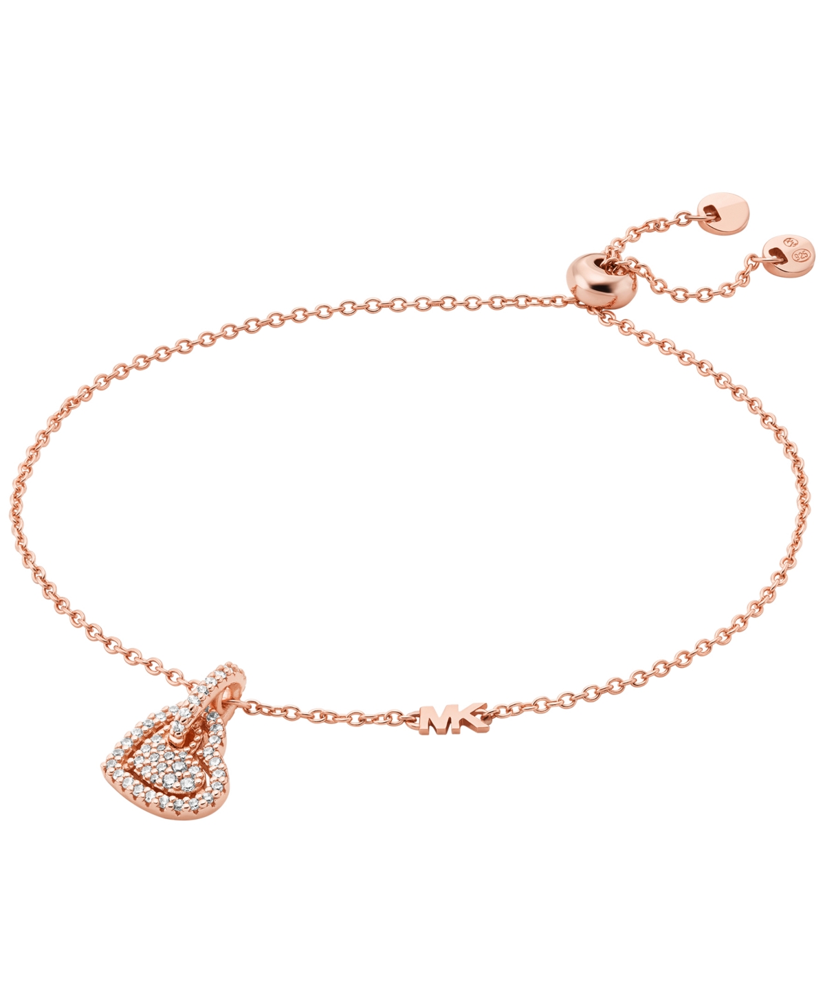 Sterling Silver Pave Heart Charm Bracelet - Rose Gold