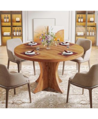 47.24-Inch Wood Farmhouse Kitchen Round Dining Table for 4-6, Small Dinner Table