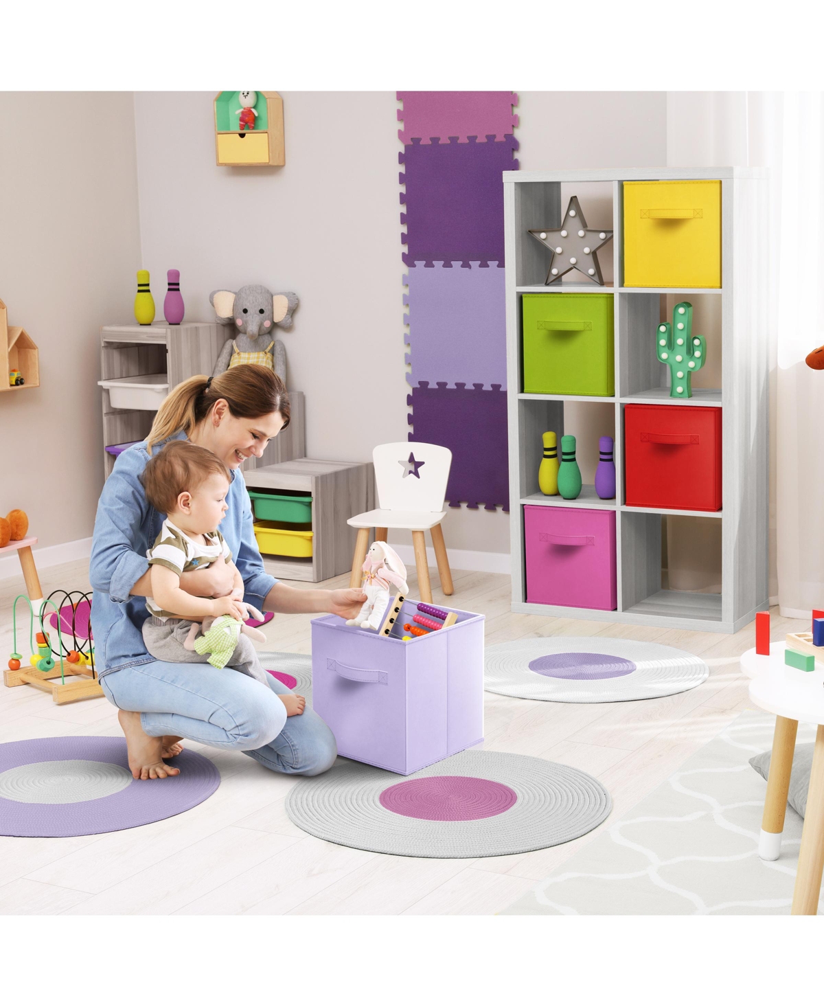 Sorbus 8 Pack Foldable Storage Cubes with Handles- for Organizing Home, Shelves, Nursery, Playroom, Closet and More (Deep Pastel) - Deep rainb