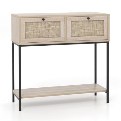 Slickblue Rattan Console Table Boho Entryway Table with 2 Rattan ...