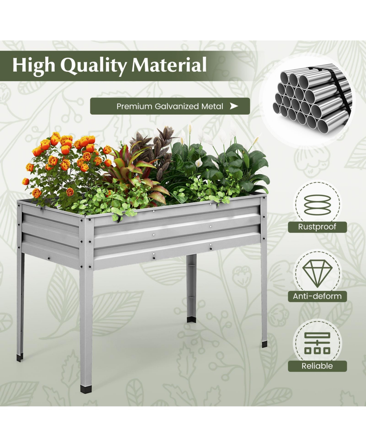 Slickblue Galvanized Raised Garden Bed Elevated Planter Box with Legs and Drainage Hole