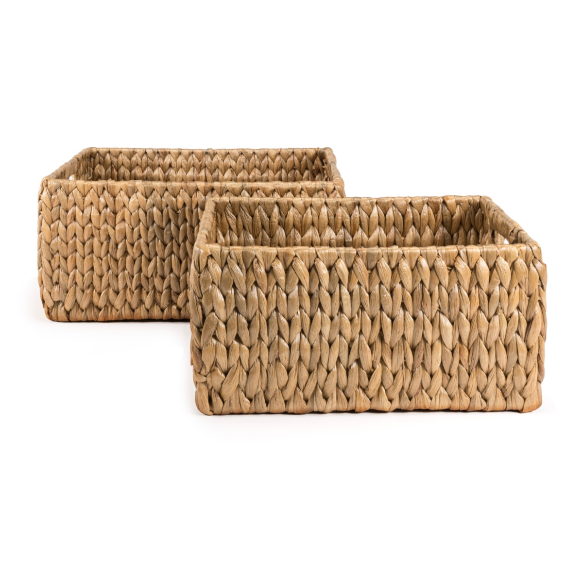Leif Rustic Minimalist Hand-Woven Hyacinth Nesting Baskets with Handles, Natural (Set of 2) - Natural