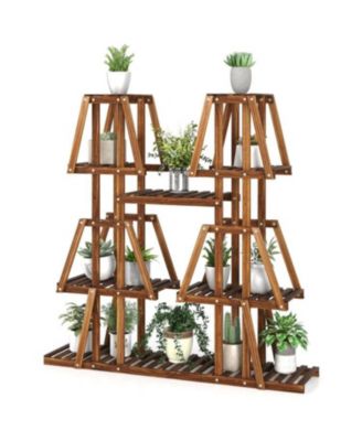 5-Tier 10 Potted Wood Plant Stand for Multiple Plants