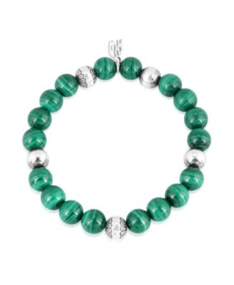 Sterling Silver Malachite Gemstone Stretch Bracelet, Size Medium - Large