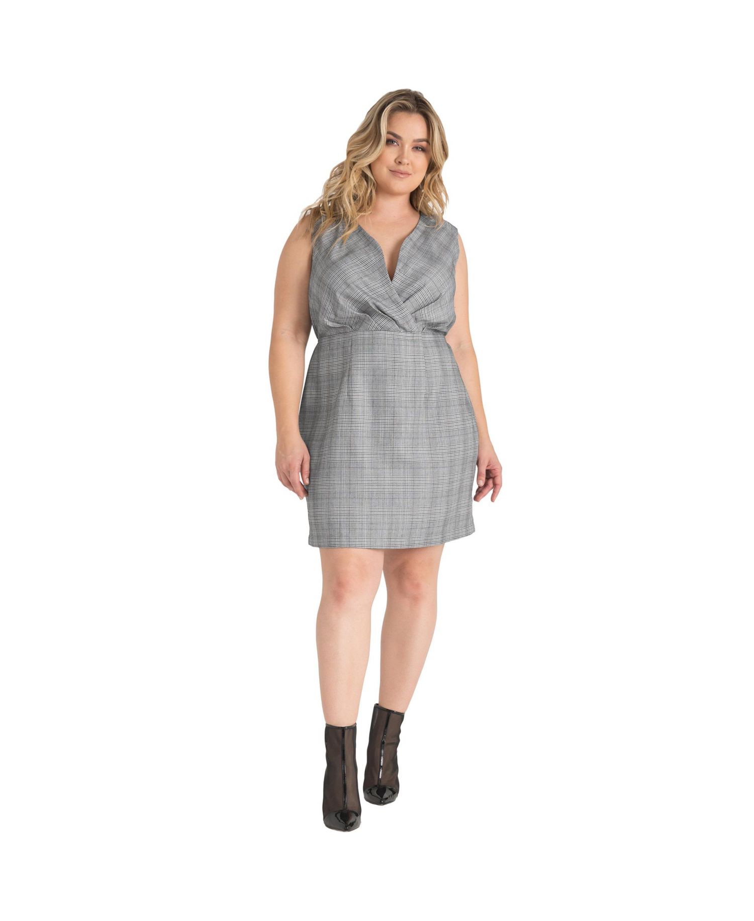 Women's V-Neck Sleeveless Plaid Sheath Dress
