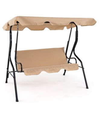 3 Seat Outdoor Patio Canopy Swing with Cushioned Steel Frame