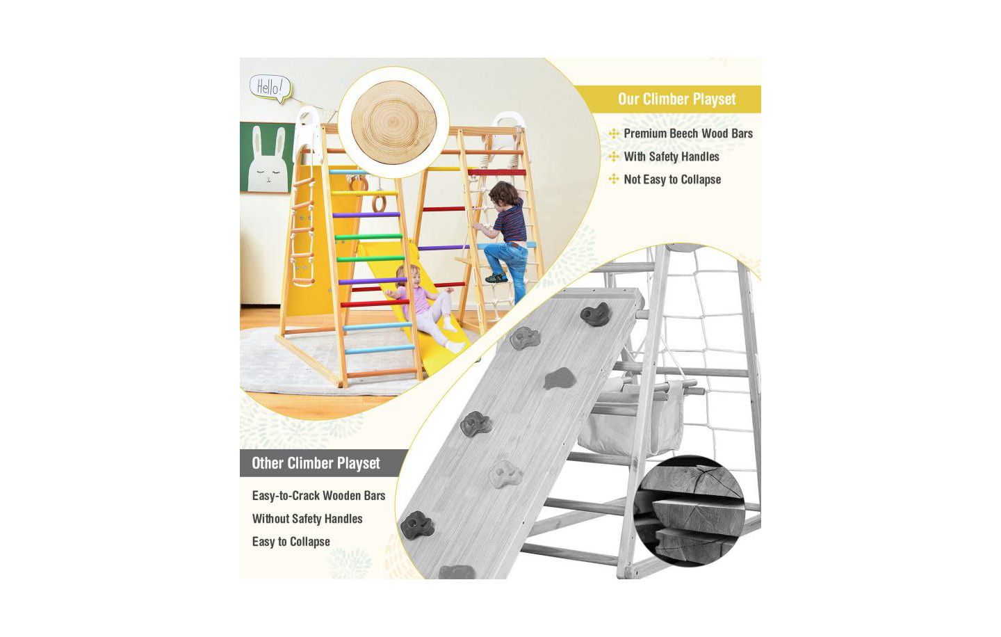 Детский игровой набор Slickblue 8-in-1 Wooden Jungle Gym Playset with Slide and Monkey Bars, 530 lbs Capacity, Ages 1+, цвет: Разноцветный — фото 5