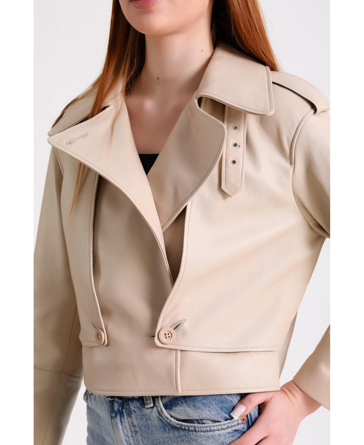 Furniq Uk Women's Leather Jacket,- Beige