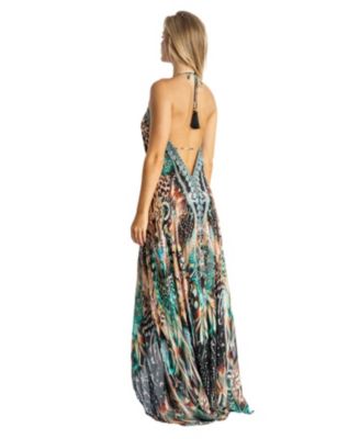 Women's Maxi Abstract Print Halterneck Dress
