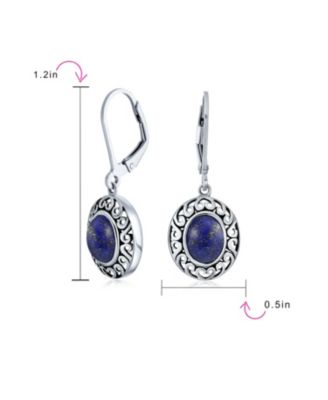 3CTW Natural Stones Oval Bezel Set Lever Back Dangle Earrings Oxidized .925 Sterling Silver